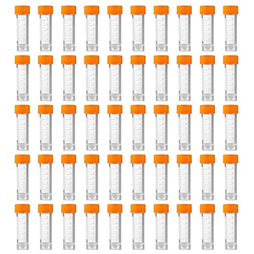 50Pcs 5ml Plastic Graduated Vial Sample Bottle Container with Orange Caps
