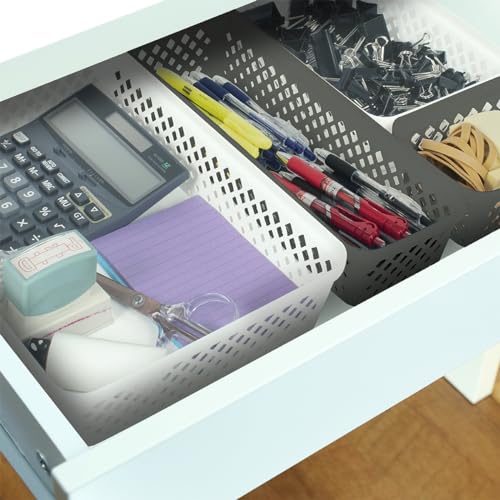 Glad Plastic Storage Basket Set - Multipurpose Drawer Trays, Kitchen Pantry Containers, and Bathroom Bins - 3 Pack Large Organizers, White - color: White, size: Large