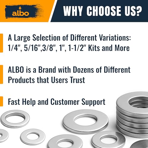 ALBO 100 Pcs 3/8" x 1-1/2" 304 Stainless Steel Fender Flat Washers - size: 3/8"x1-1/2" - 100pcs
