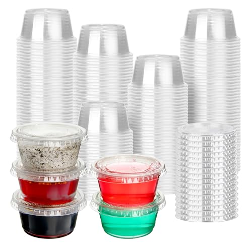2 oz 200 Pack Jello Shot Cups with Lids, Clear Plastic Portion Cups, Soufflé Cups, Jello Shot Cups with Lids for Meal Prep, Picnic, Soufflé, Salad Dressing