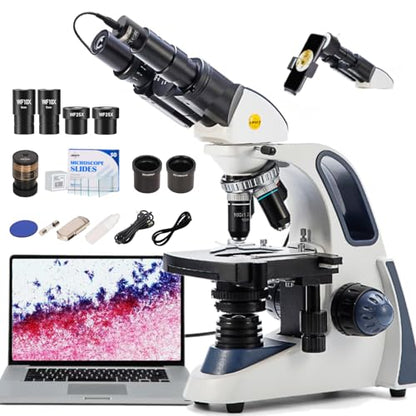 SWIFT SW380B Binocular Compound Microscope,40X-2500X with 2.0MP Camera,100pcs Microscope Slides,Microscope Kit for Students School Lab - style: B) w/ 2.0MP Camera+Phone Adapter
