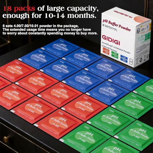 18-Pack pH Meter Buffer Solution Powder 7.00/4.00/10.01 - color: Green 4/7/10