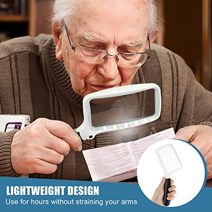 Folding Handheld Magnifying Glass with Light, 3X Large Rectangle Reading Magnifier, Dimmable for Seniors with Macular Degeneration, Newspaper, Books, Small Print, Lighted for Low Visions White Black - color: White