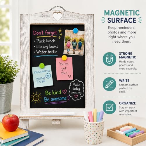 LotFancy 15"x10" Magnetic Chalk Board Sign with Stand - Rustic Whitewash - color: Whitewash, size: 10"W x 15"H