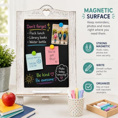 LotFancy 15"x10" Magnetic Chalk Board Sign with Stand - Rustic Whitewash - color: Whitewash, size: 10"W x 15"H