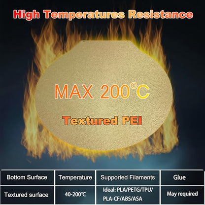 Round 270mm Gold PEI Build Plate for Flsun Sr Super Racer/QQ-S-PRO, Double Sided Textured PEI Flexible Spring Steel Platform Heated Printing Bed for Flsun Sr Super Racer/QQ-S-PRO 3D Printer - size: Round 270mm