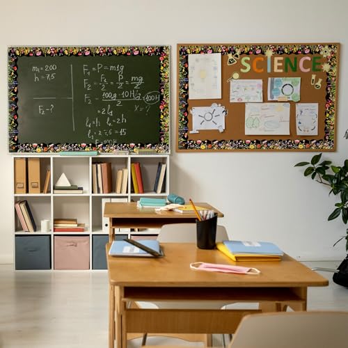 FYSUIMU 59.1 Ft Floral Bulletin Board Borders Black Wild Flower Scalloped Border Trim Sticker Decals for Home Classroom Spring Party Wall Decoration - style: Night Flower