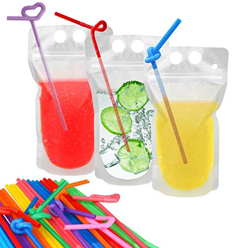 100 Pcs Drink Pouches with 100 Straw Holes - color: 100pcs Drink Pouches