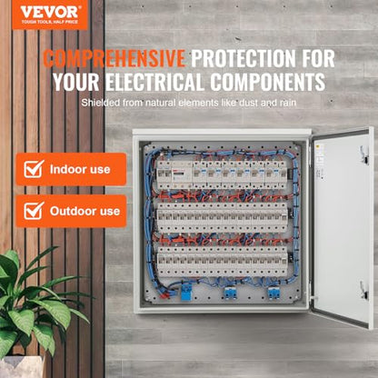 VEVOR Electrical Enclosure, 24'' x 24'' x 8'', NEMA 4 Outdoor Enclosure, IP65 Waterproof & Dustproof Cold-Rolled Carbon Steel Hinged Junction Box for Outdoor Indoor Use, with Rain Hood - size: 24'' x 24'' x 8''