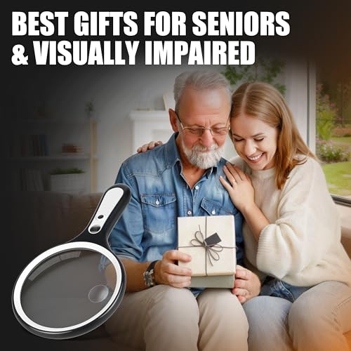 Magnifying Glass with Light for Reading: 5.31” Large Handheld Magnifier Lighted Glasses with 6 LED for Page Book, Small Prints, Coins, Jewelry, Best Lens Gifts for Seniors, Low Vision Elderly
