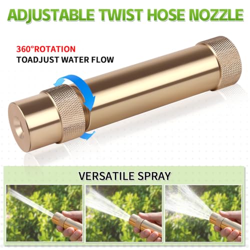 Brass Garden Hose Nozzle, 3/4inch GHT Adjustable Twist Spray Nozzle, 2 Pack