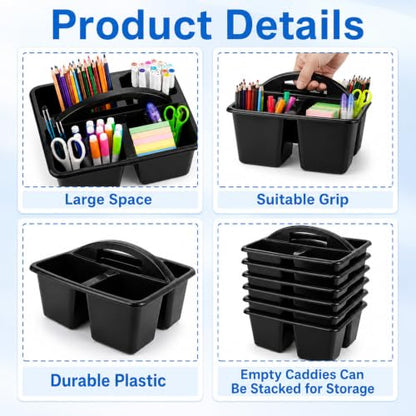 6 Pack 4 Compartment Classroom Caddy with Handle, Black - color: Black