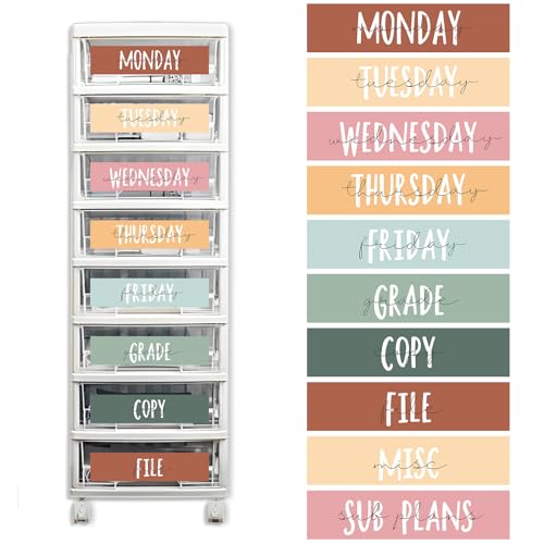 FYSUIMU 10Pcs Rolling Storage Cart Labels Neutral Bohemian Color Drawer Rolling Cart Label for Teacher Office School Classroom Organization - style: Bohemian