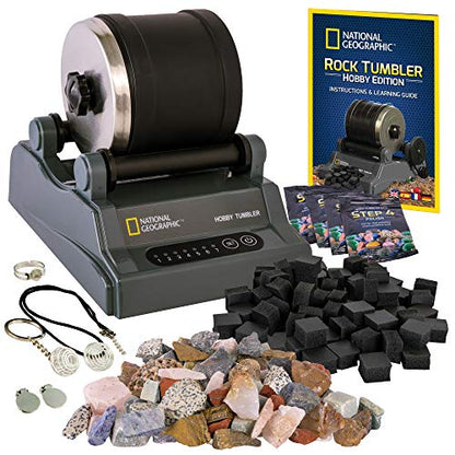 NATIONAL GEOGRAPHIC Hobby Rock Tumbler Kit – Durable Leak-Proof Rock Polisher with 7-Day Timer – Complete Rock Tumbling Kit – Geology Hobby for Kids, Educational STEM Science Kit, Rock Collection - style: Hobby Kit with GemFoam