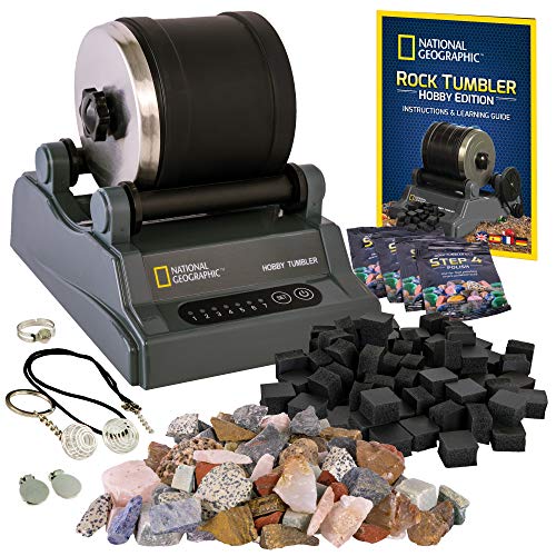 NATIONAL GEOGRAPHIC Hobby Rock Tumbler Kit – Durable Leak-Proof Rock Polisher with 7-Day Timer – Complete Rock Tumbling Kit – Geology Hobby for Kids, Educational STEM Science Kit, Rock Collection - style: Hobby Kit with GemFoam