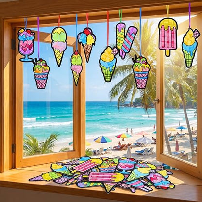 Eersida 32 Pcs Christian Cross Craft Kit, VBS Religious Suncatcher DIY - style: Ice Cream Style