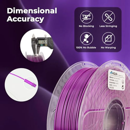 AMOLEN Dual Color Silk PLA 3D Printer Filament, PLA 1.75mm Shiny Color Change Filament 3D Printing PLA Filament for Most FDM 3D Printer, 1kg Spool(2.2lbs), Black Purple - color: Black/Purple
