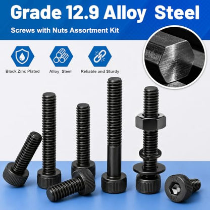 680PCS M4 Socket Head Bolts Assortment Kit, M4x6/8/12/16/20/30mm Screw - size: G12.9 M4 680PCS