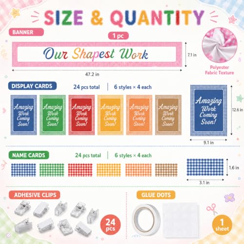 Cinrobiye 73 Pcs Pastel Gingham Student Work Display Bulletin Board Set, Classroom Bulletin Board Decorations with Banner, Display Name Cards, Clips, Vintage Classroom Decor, School Teacher Supplies - color: Colorful2