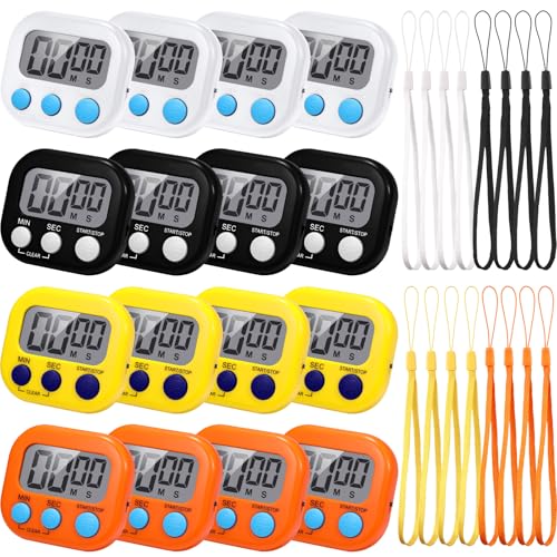 Flutesan 16 Pack Digital Timers for Classroom with Lanyards, Classic Color - color: Black, White, Yellow, Orange