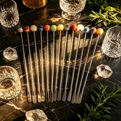 Homestia 6 Pcs 7.5'' Metal Stir Sticks, Colorful Gemstone Cocktail Stirrers - color: Natural Gemstone Series