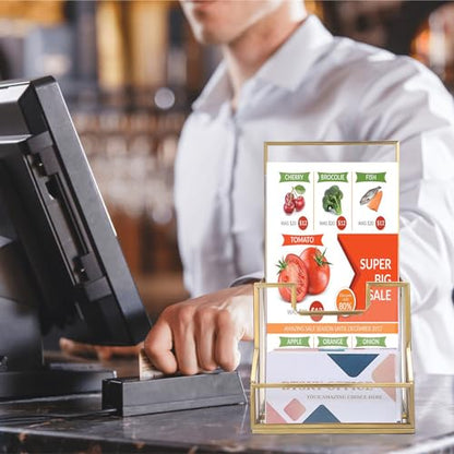 BTSKY Golden Glass Brochure Holder for 4" Wide Trifold Handouts