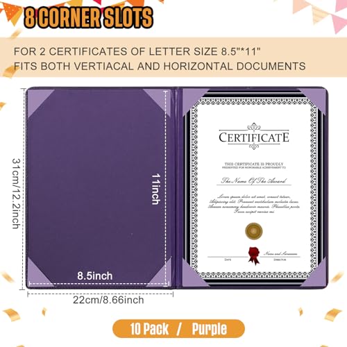 Tenare 10 Pcs Purple PU Leather Certificate Cover Diploma Folder Holder - color: Purple