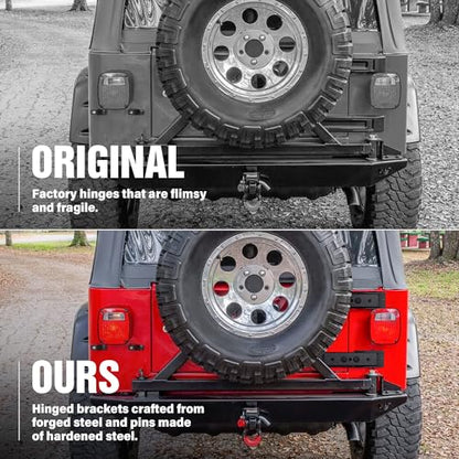 YZONA for Wrangler TJ Heavy Duty Reinforced Tailgate Hinge Set Compatible with 1997-2006 Wrangler TJ 2 PCS Steel Rear Door Hinges Tail Gate Hinge Bracket for 2/4 Door (Black) - size: Wrangler TJ