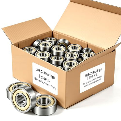 Dianrui 200 PCS 608ZZ Ball Bearings Assortment Kit Carbon Steel - size: 608ZZ-200PCS