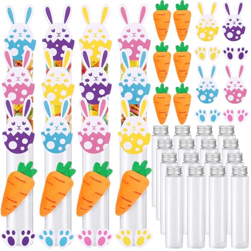 Honeydak 16 Set Easter Candy Containers Easter Egg Rabbit Carrot Felt 4 oz Clear Plastic Test Tubes with Screw Caps Candy Holder for Party Favors DIY Prizes Gift - style: Easter