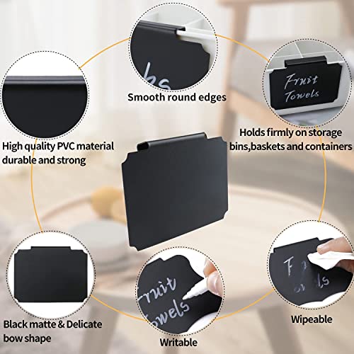 10 Plastic Basket Bin Label Clip on Removable Kitchen Pantry Label Clip with White Chalk Markers for Storage Bin Box Hanging Bin Clip Label (10)