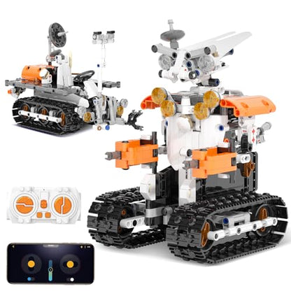 Sciencow 2-in-1 Build a Robot Kit, Remote & APP Controlled Robotic Building Blocks Toys STEM Projects for Kids Ages 8 9 10 11 12 13 14,Chirstmas Birthday Gift for Boys (RC Mars Rover) - style: RC Mars Rover