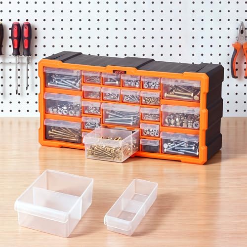 VEVOR 22-Drawer Storage Organizer, Plastic, Drawer Storage Cabinet for Garage Organization, Stackable Small Parts Organizer, Wall-Mounted Toolbox, for Hardware, Beads, Screws, Crafts, Building Bricks - size: 22-Drawers