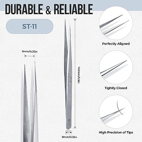 LASHVIEW Lash Tweezer, Vetus Straight Pointed Eyelash Tweezers for Profissional Grafting Eyelash Extension, Stainless Steel Needle Nose Tweezers for Lash Extension Stickers Precision Electronics, ST11 - size: ST11