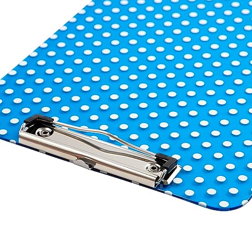JAM PAPER Plastic Clipboards with Low Profile Metal Clip - Letter Size (9 x 12.5) - Blue Polka Dot - Clip Board Sold Individually - color: Blue Polka Dot, size: Single Clipboards