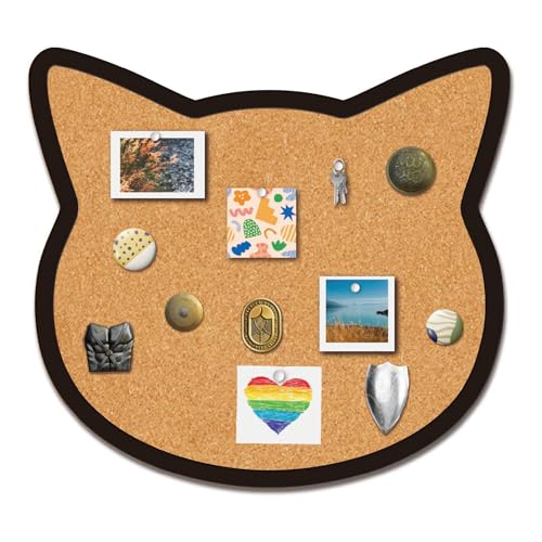 CRASPIRE Cat Pin Cork Board 9.8 X 10.6 Inch Wall Mounted Framed Bulletin Display Boards Wooden Decorative Memory Memo Brooch Lapel Pins Holder Storage for Home Office School Classroom Decoration - style: Cat Head