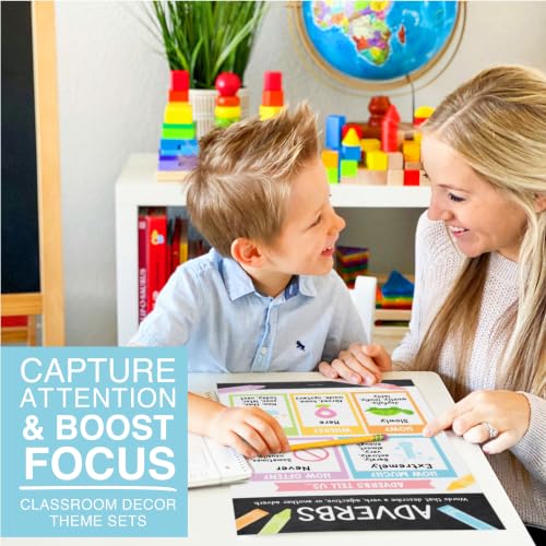 Parts of Speech Posters for Classroom Must Haves, 12 Grammar Posters - color: Chalk Pastel