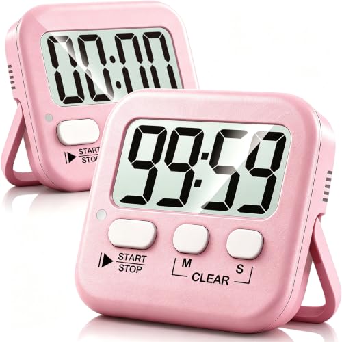 Antonki 2 Pack Digital Timer for Kids Classroom Kitchen Timers for Cooking - color: Relaxing Pink