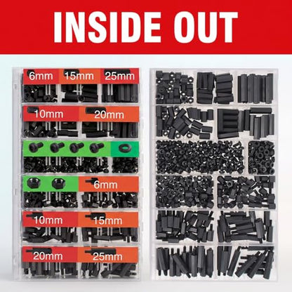 EEEEE M3 Black Nylon Standoff Screws Spacers Nuts for Motherboard & PCB Mounting Hardware Circuit Board Assortment kit (600pcs) 6mm 10mm 15mm 20mm 25mm