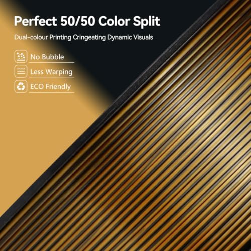Kingroon Silk PLA Filament, Dual Color PLA Filament, Multicolor 3D Printer Filament, Dimensional Accuracy 1.75mm (+/-0.02mm) 1kg Spool(2.2lbs), Black Gold - color: 1kg-black Gold, size: 1KG