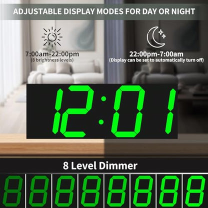 CHKOSDA 18.7in Large Digital Wall Clock,LED Digital Clock whih Big Number,Multi-Function Remote Controlled Wall Clock with Timer, Alarm and Calendar Display(Green) - color: Green