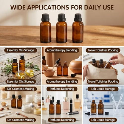 erioctry 3PCS 100ml/3.4oz Empty Amber Glass Bottle with Orifice Reducer and Black Cap for Essential Oils Aromatherapy Cosmetic Storage
