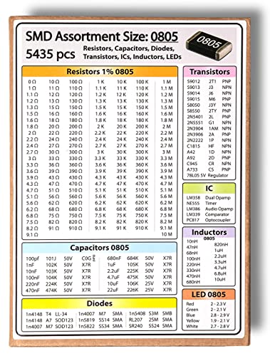 SMD 0805 Book, Resistors, Capacitors, Transistors, Diodes SMT Electronic Components Assortment - 5435 pcs - style: 0805 SMD Book