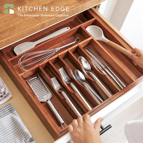 KitchenEdge Silverware & Utensil Organizer | Natural Acacia, 18-33 In - color: Natural Acacia, size: From 18" to 33" Wide