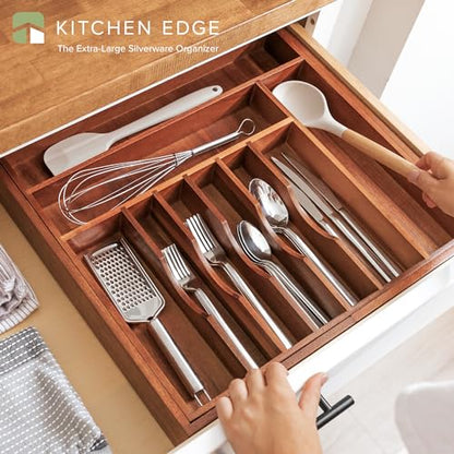 KitchenEdge Silverware & Utensil Organizer | Natural Acacia, 18-33 In - color: Natural Acacia, size: From 18" to 33" Wide