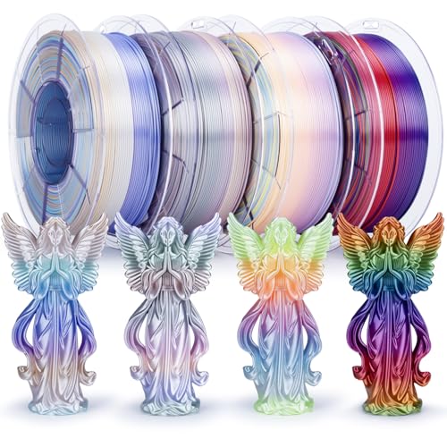 ZIRO Silky Fast Color Change PLA 4 Pack Bundle, Shiny Surface 1KG X 4 Spool - color: Silk Fast Color Change-4pack (Candy, Earth Tone, Pastel Pearl, Rainbow)