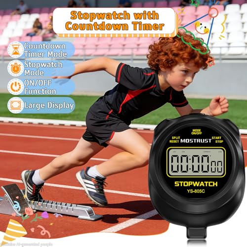 Digital Simple Stopwatch Timer, Single Lap Countdown Timer with On/Off, AAA Battery (Included) for Kids Students Coaches, Black - color: Black