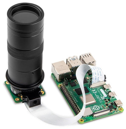 100X Microscope Lens for Raspberry Pi, C/CS-Mount, 0.12X ~ 1.8X Optical Magnification, Compatible with Raspberry Pi HQ Camera