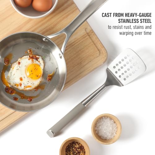 Calphalon Slotted Turner, Kitchen Flipping Spatula, Slotted Spatula, Stainless Steel Turner with Silicone Heat Resistance Handle, Nonstick-Safe Spatula for Draining and Flipping (Taupe) - color: Taupe I, size: Slotted Turner