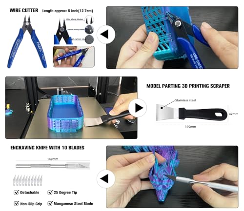 3D Printer Tools Kit with Tool Organizer Bag,3D Printing Essential Accessories, Nozzle Cleaning Kit, Deburring Tool & Scraper for 3D Printing Maintenance - Removing, Smoothing, and Finishing